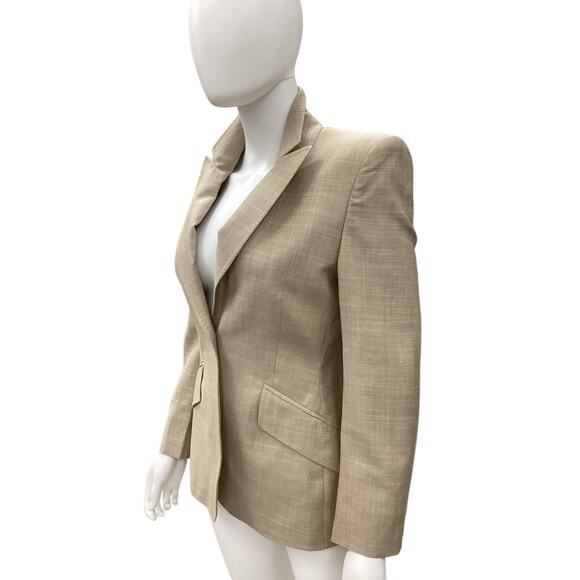 Escada Blazer Women’s Size S New Wool Silk Linen Blend Beautifully Tailored Tan - Picture 2 of 5